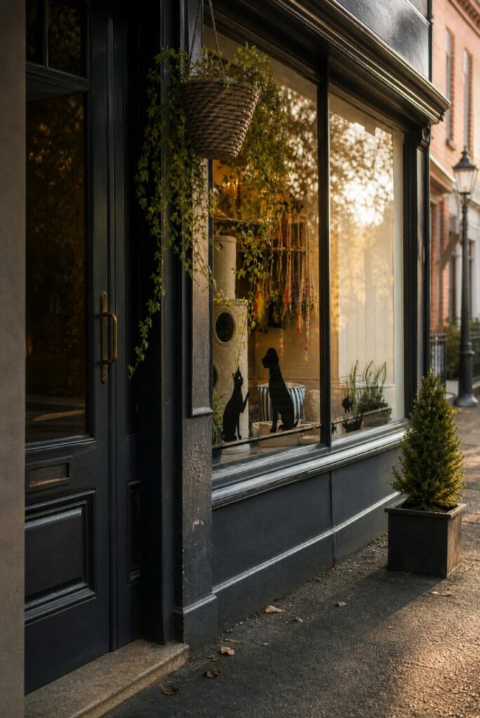 Façade noire d’une boutique pour animaux