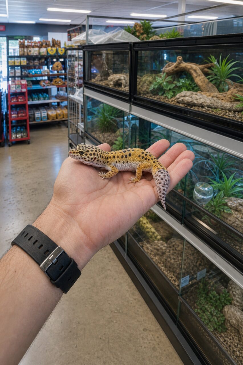 Gefleckter Gecko in einem Zoofachhandel gehalten