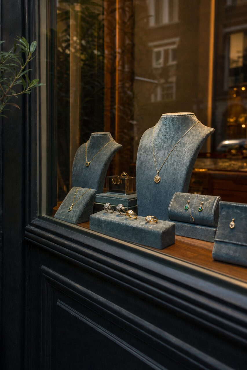 Große Medaillonkette im hochformatigen Schaufenster