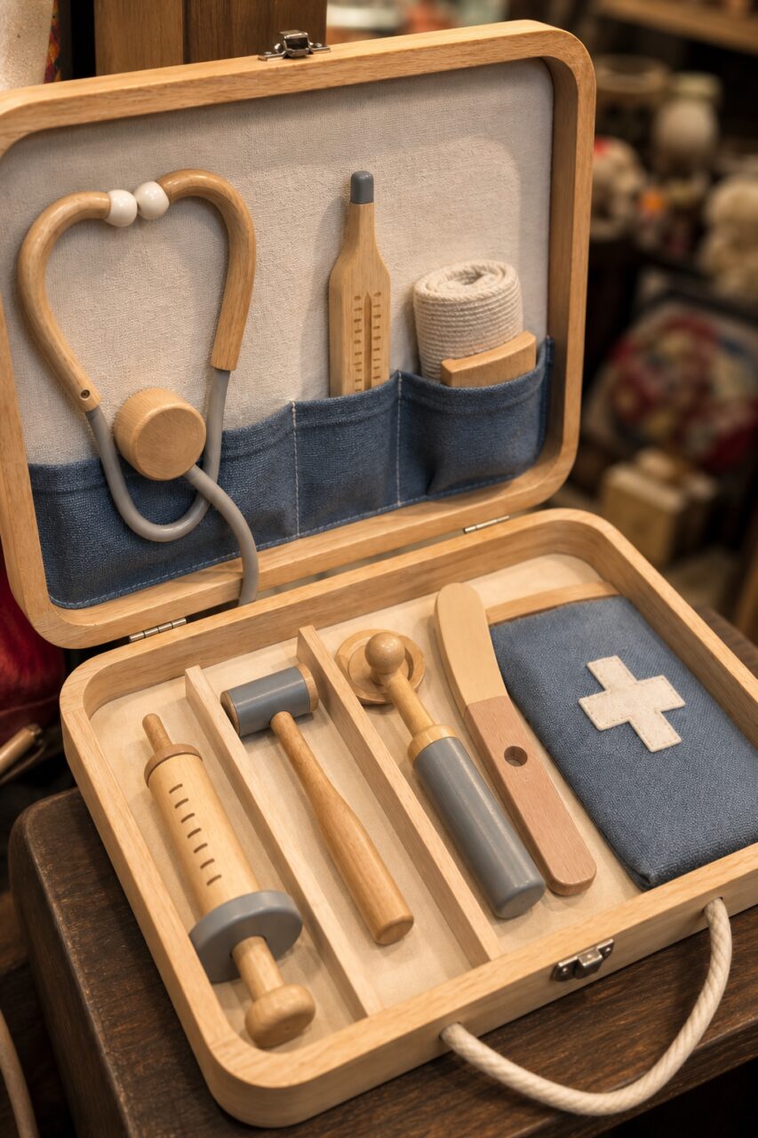 Primo piano degli accessori nella valigetta medica