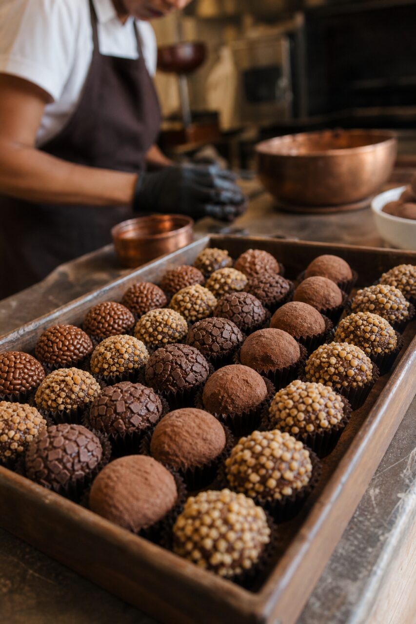 Close-up van een assortiment brigadeiros