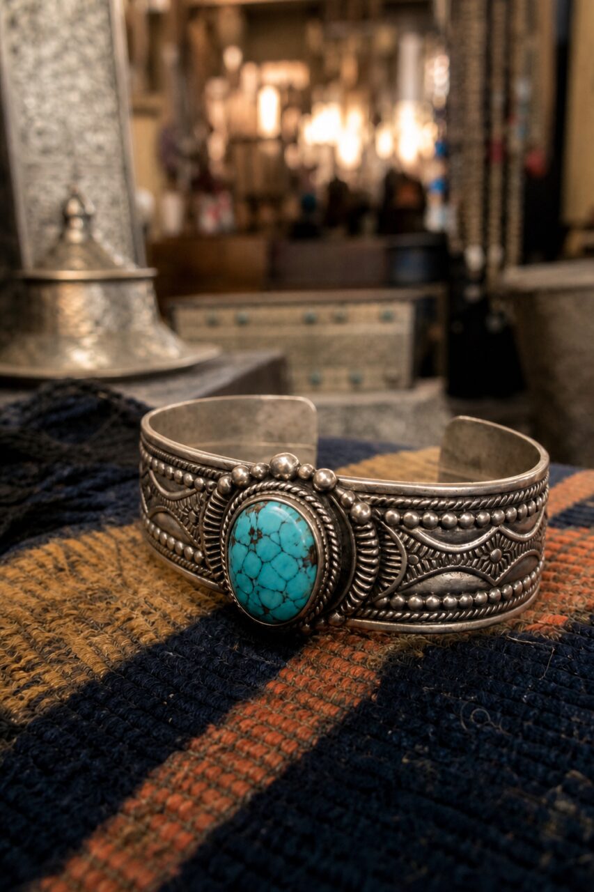 Close-up van de turquoise manchetarmband