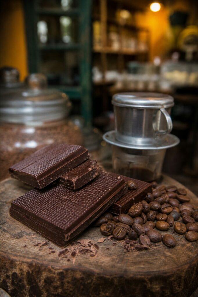 Gros plan sur le chocolat et les grains de café