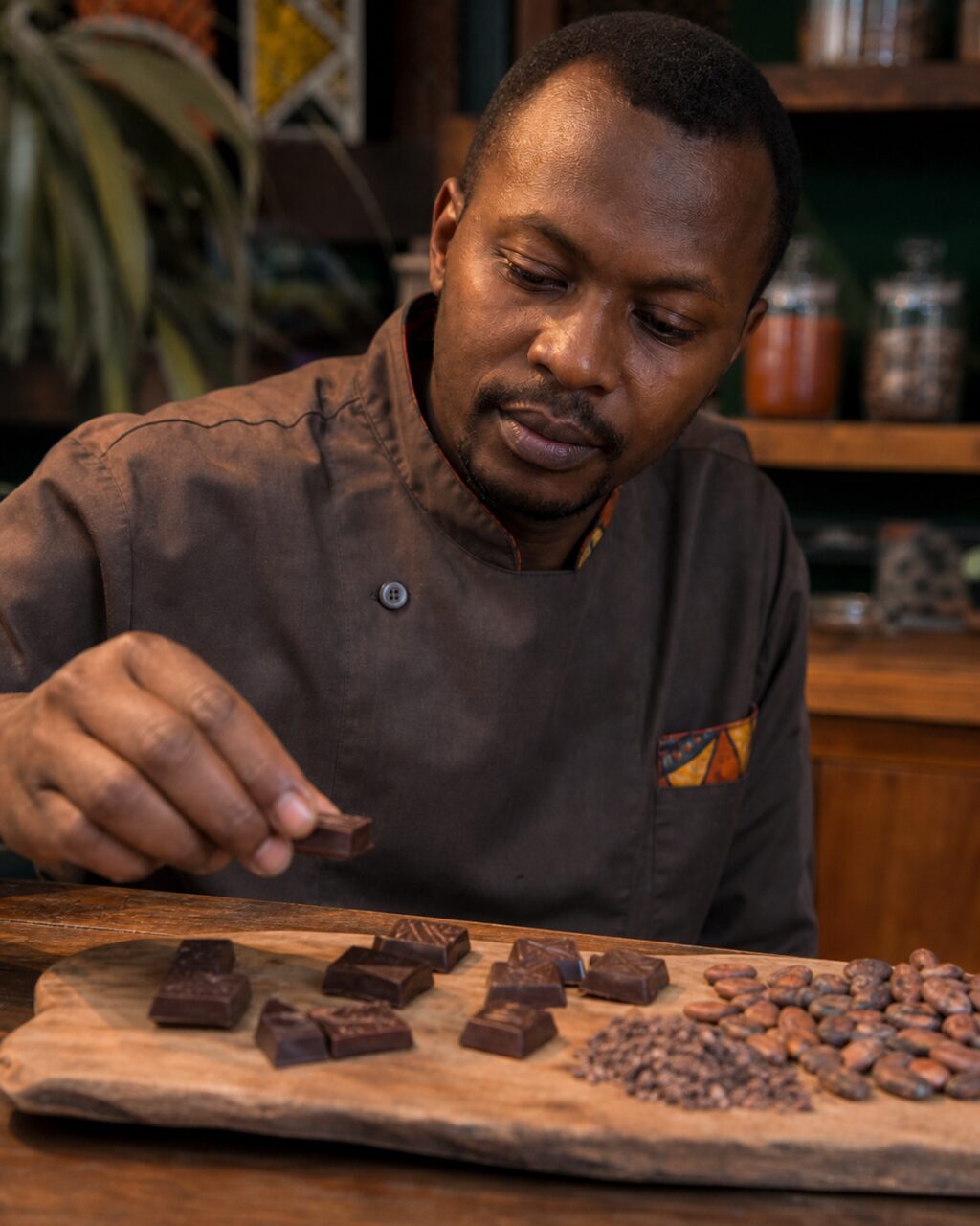 Primer plano de un chocolatero con un cuadrado