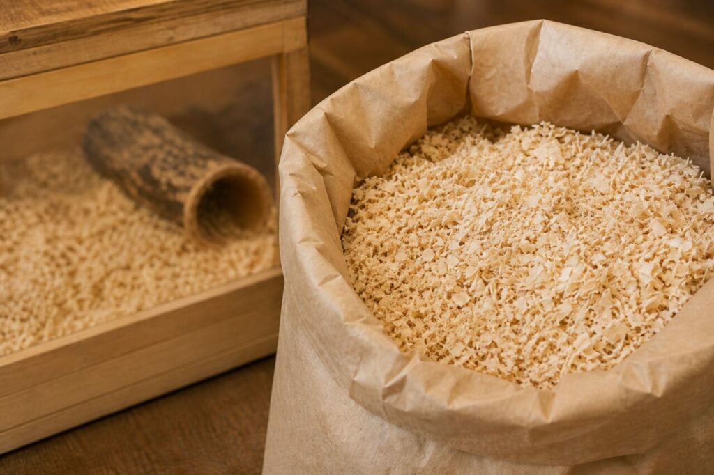 Nahaufnahme von Holzspänen für Nager