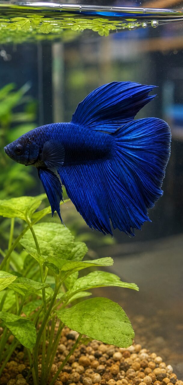 Gros plan sur les nageoires d’un betta bleu