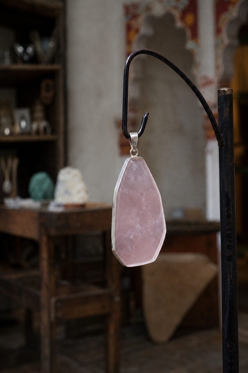 Primer plano de un colgante rosa