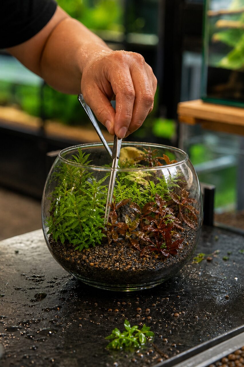 Gros plan sur une plantation aquatique aux pinces