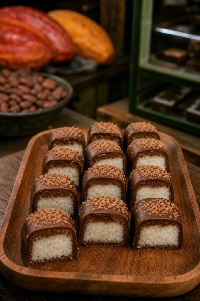 Gros plan sur les pralines au coco