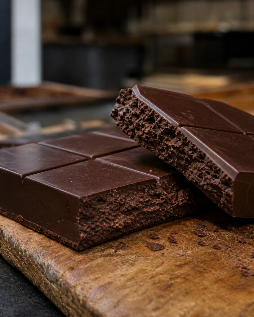 Close-up of broken dark chocolate bars