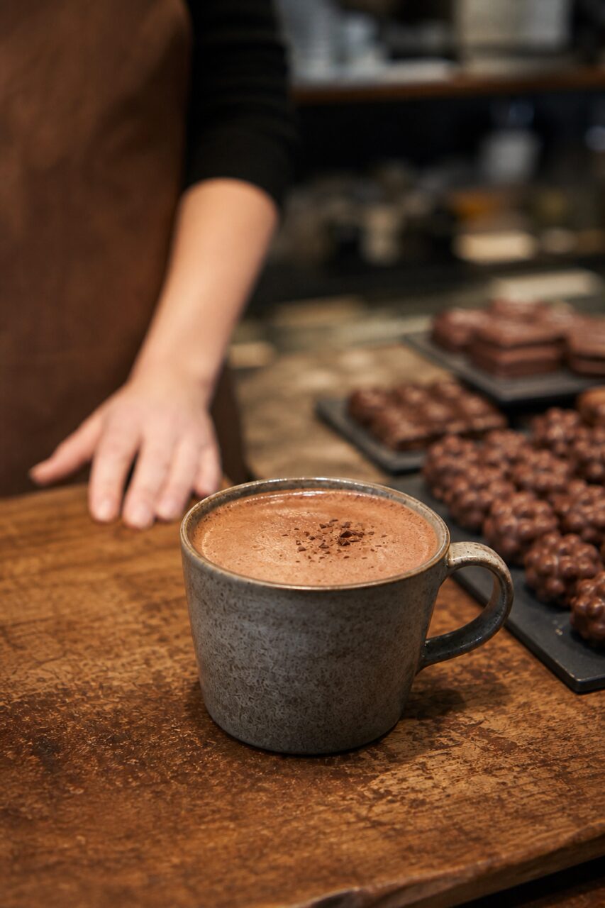 Primo piano di una tazza di cioccolata calda