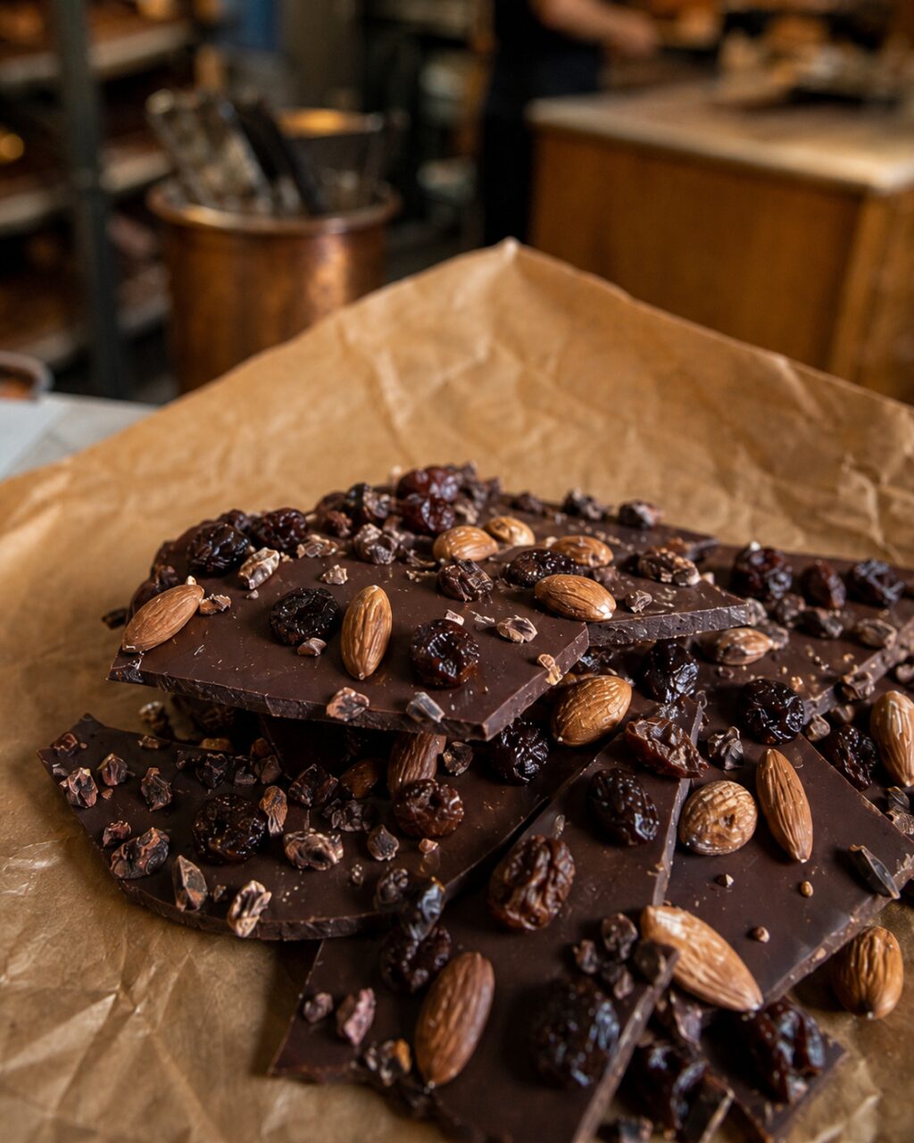 Verticale close-up van belegde chocoladestukken