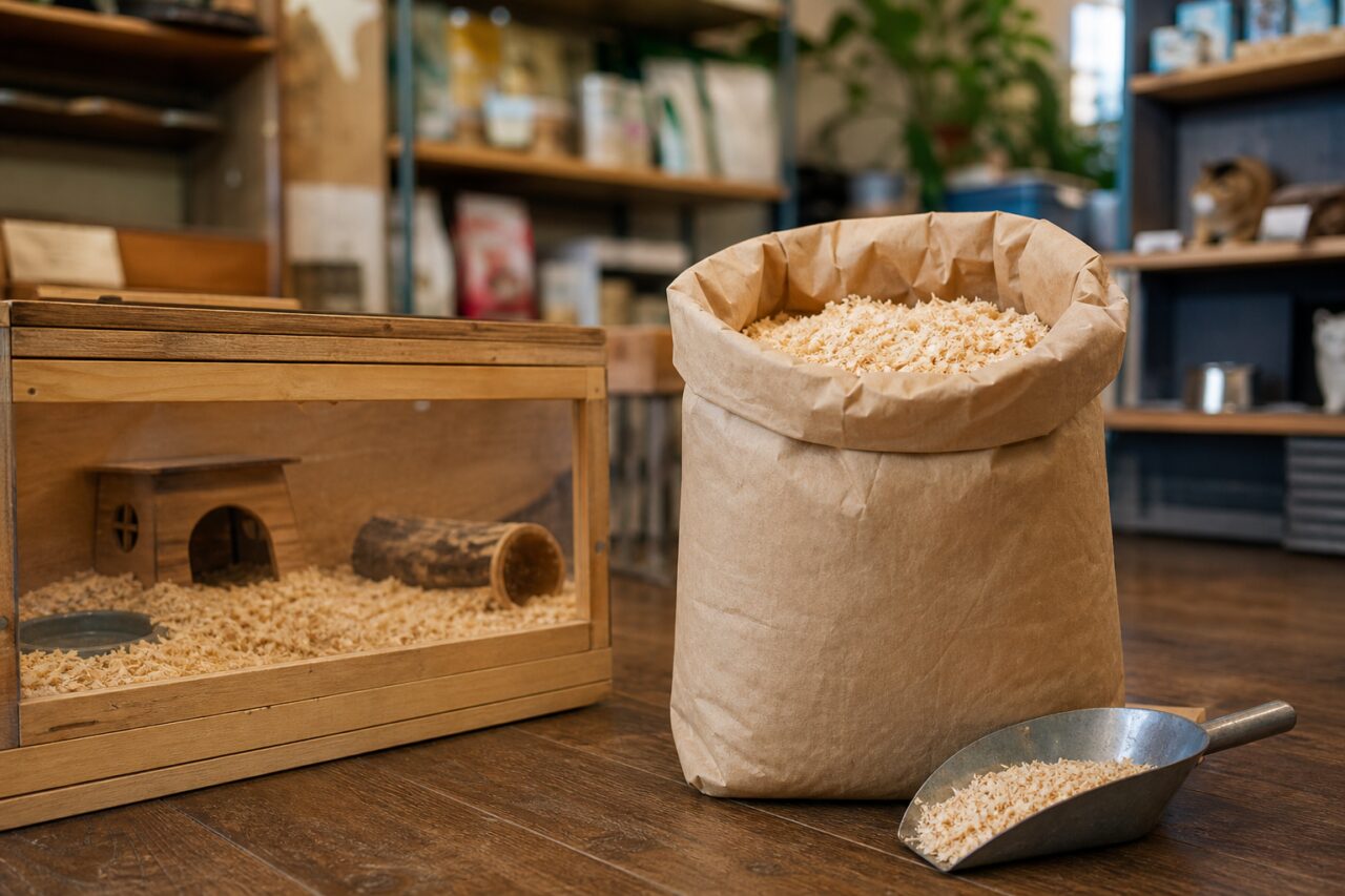 Nagergehege und Spänesack auf Holzboden