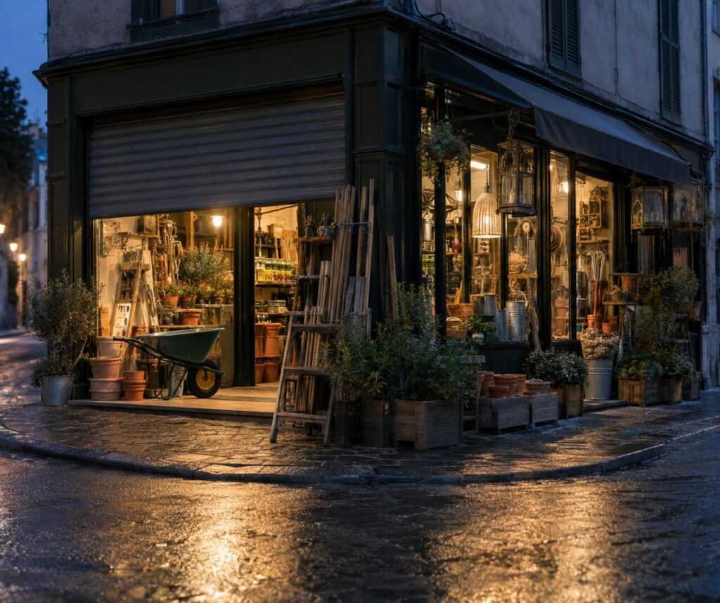 À l’heure bleue, une quincaillerie-jardinerie au coin de la rue