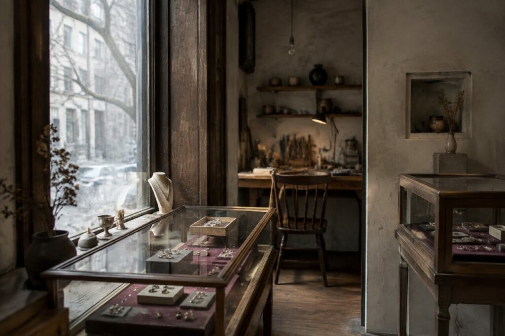 Atelier de joaillerie, matières sous lumière naturelle