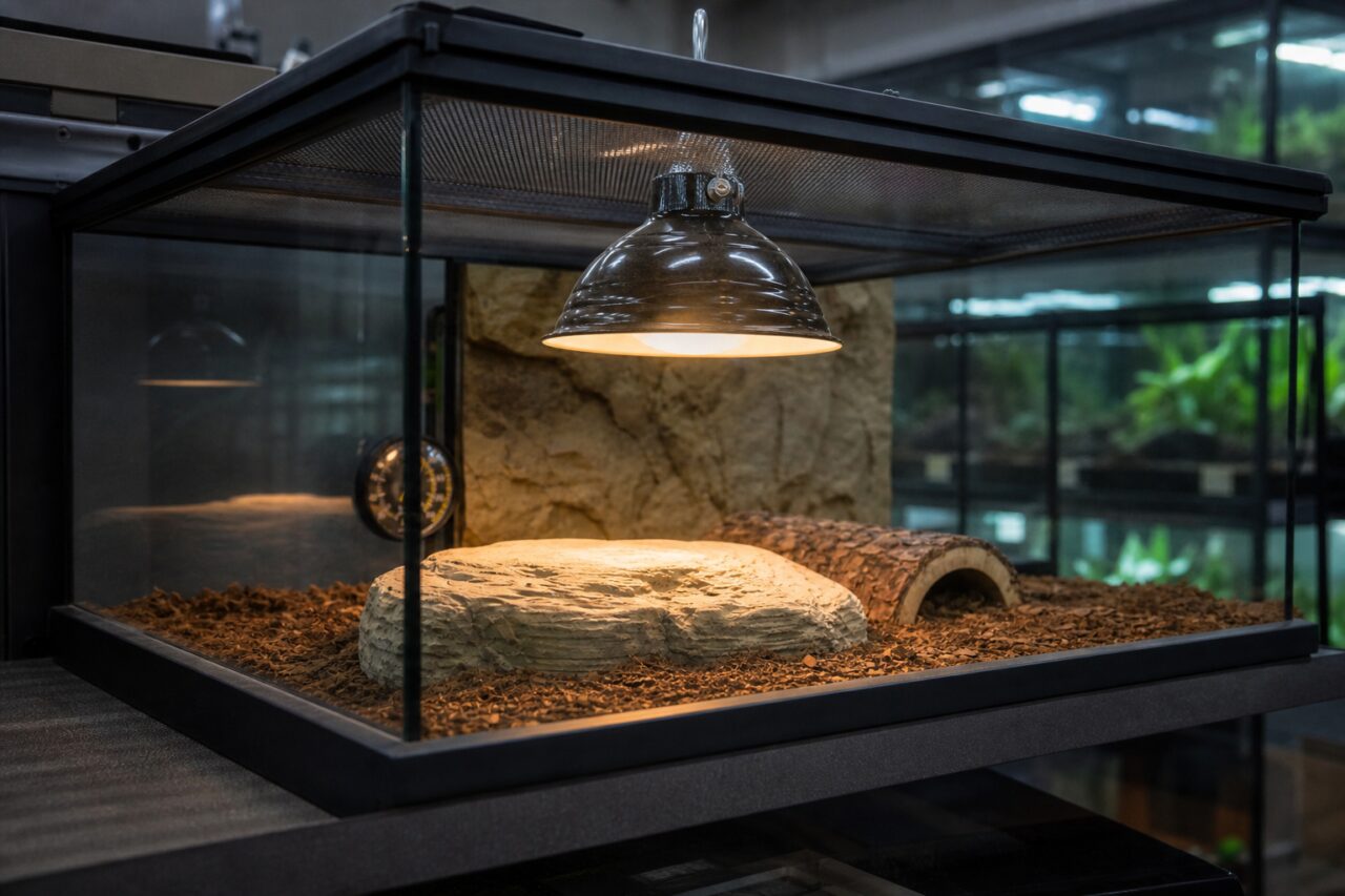 Lâmpada suspensa num terrário de vidro