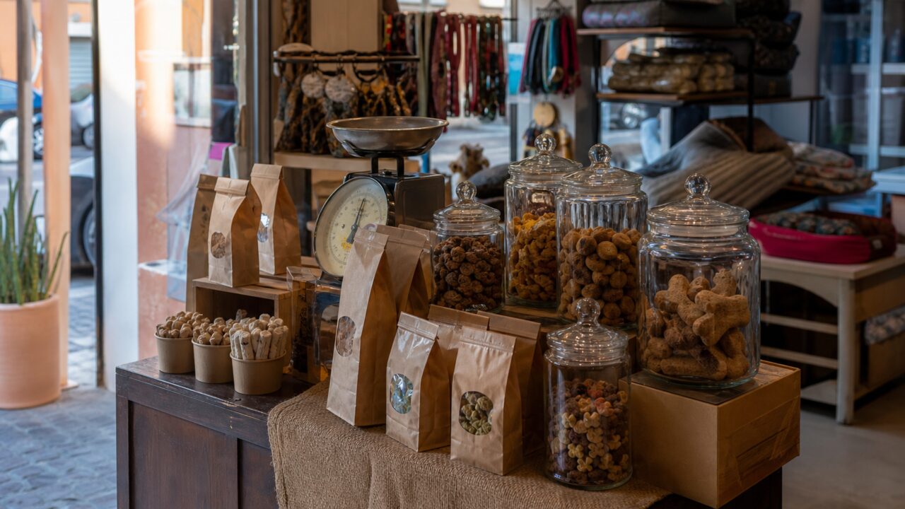 Grote presentatie van dierenkoekjes en snacks