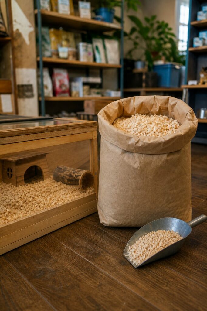 Nagerspäne mit Sack und Schaufel