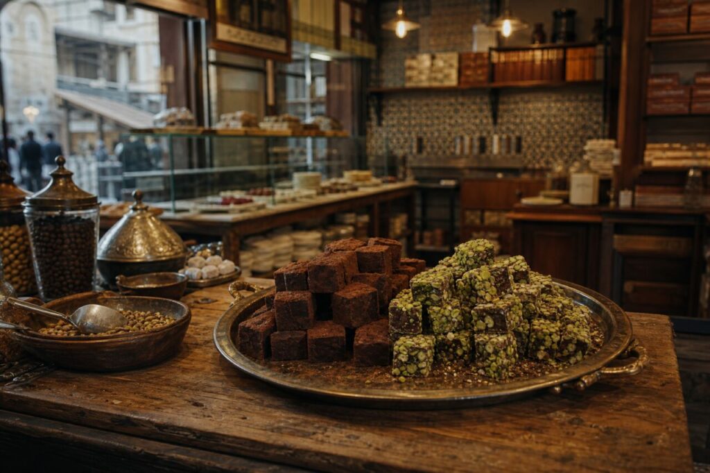 Chocoladelokum in een winkel in Istanbul