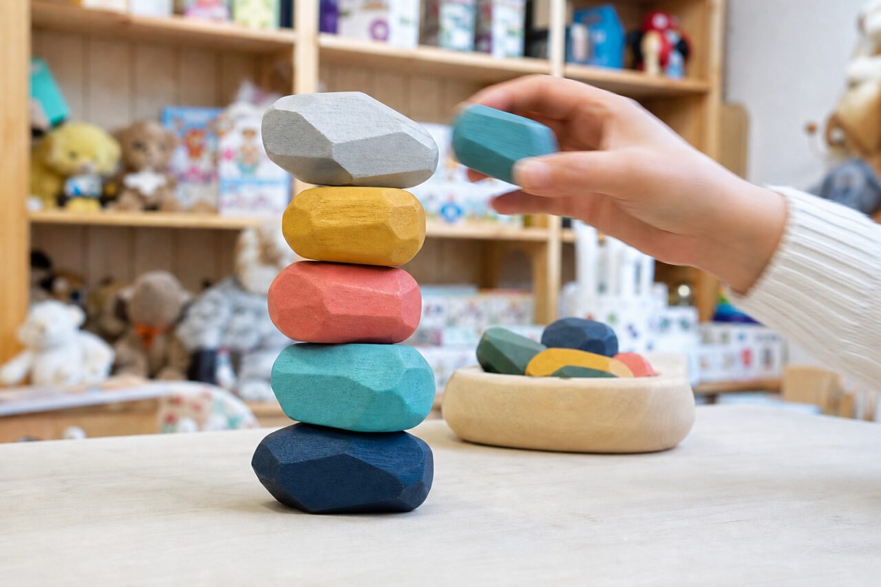 Mão com uma pedra turquesa junto à torre