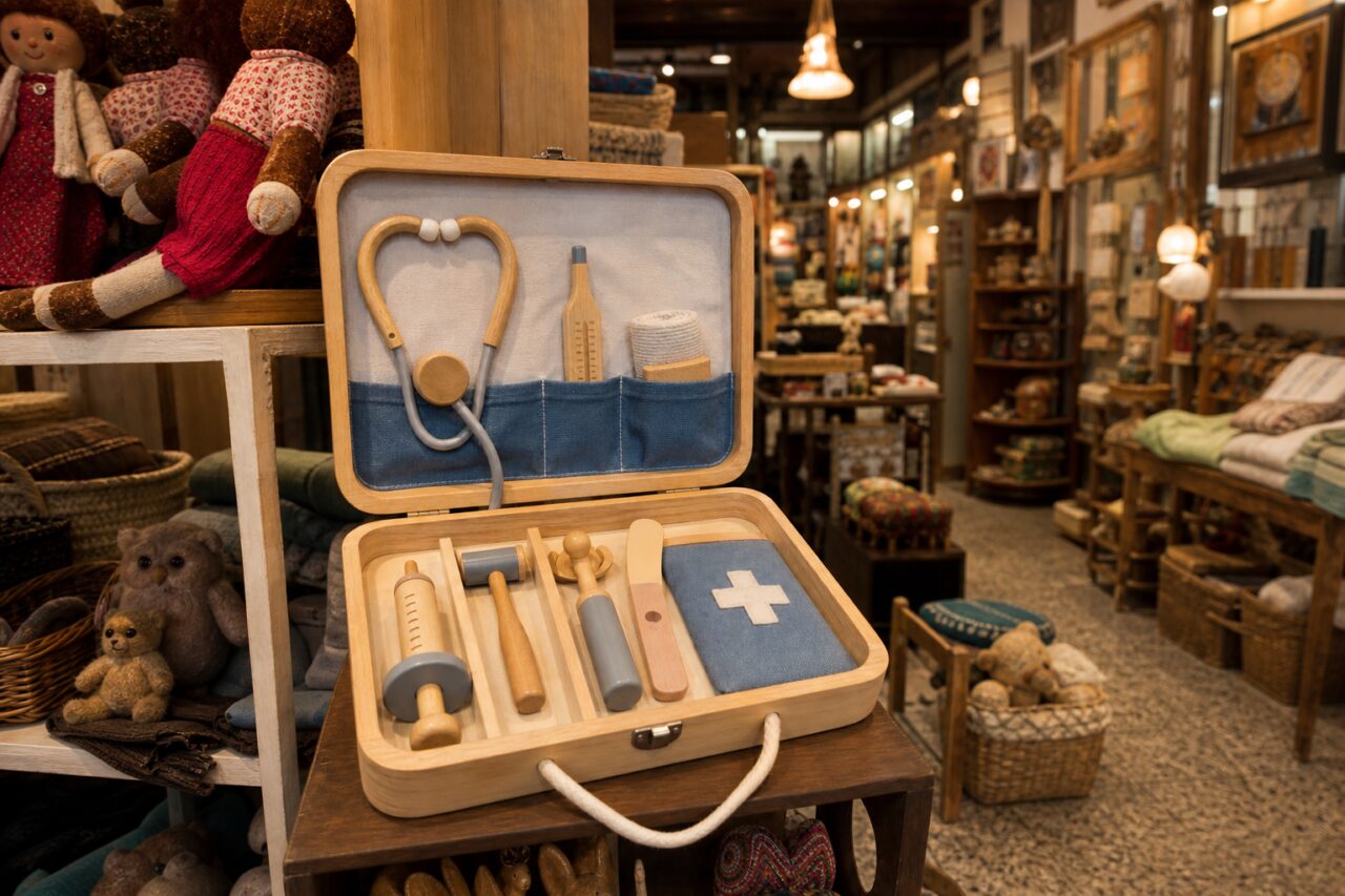 Mallette de docteur jouet au milieu d’une boutique
