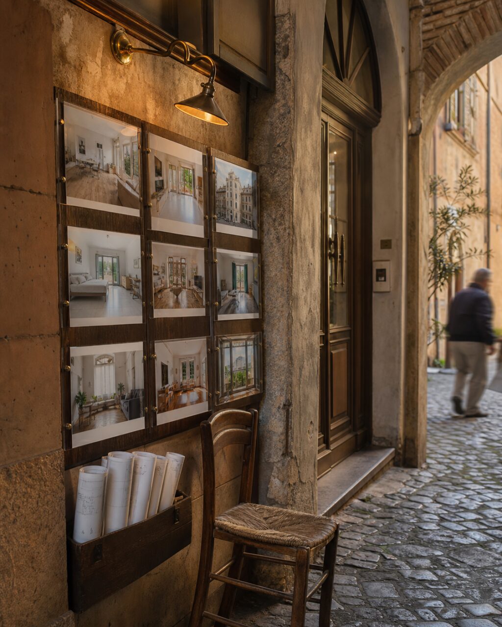 Real-estate listing wall in a Roman alley