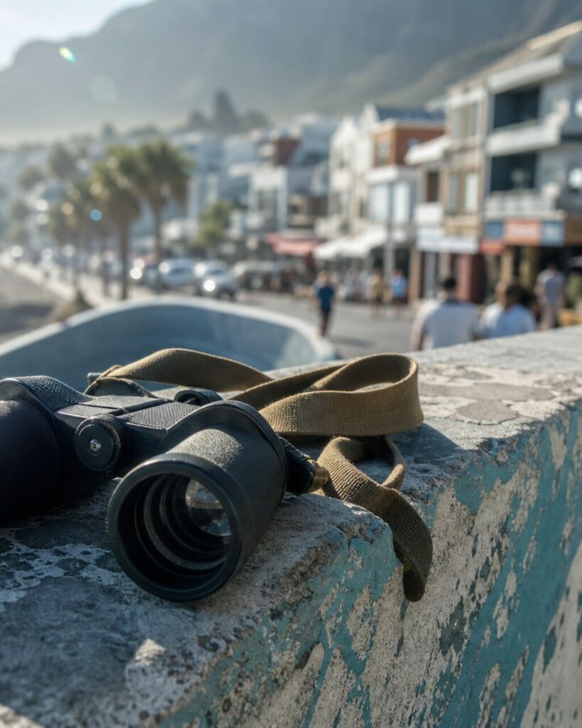 Binocular lens dominating a portrait frame