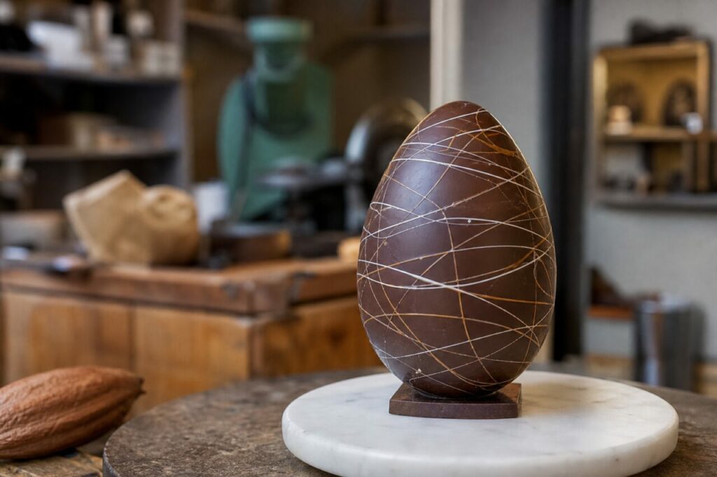 Œuf en chocolat sur socle carré