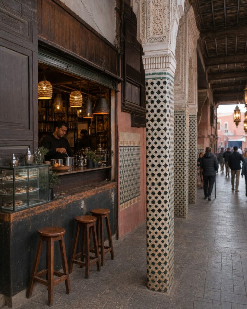 Perspective verticale du comptoir le long des colonnes