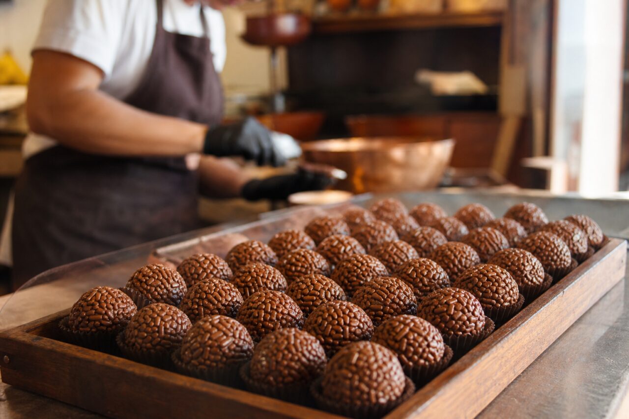 Tabuleiro de brigadeiros de chocolate