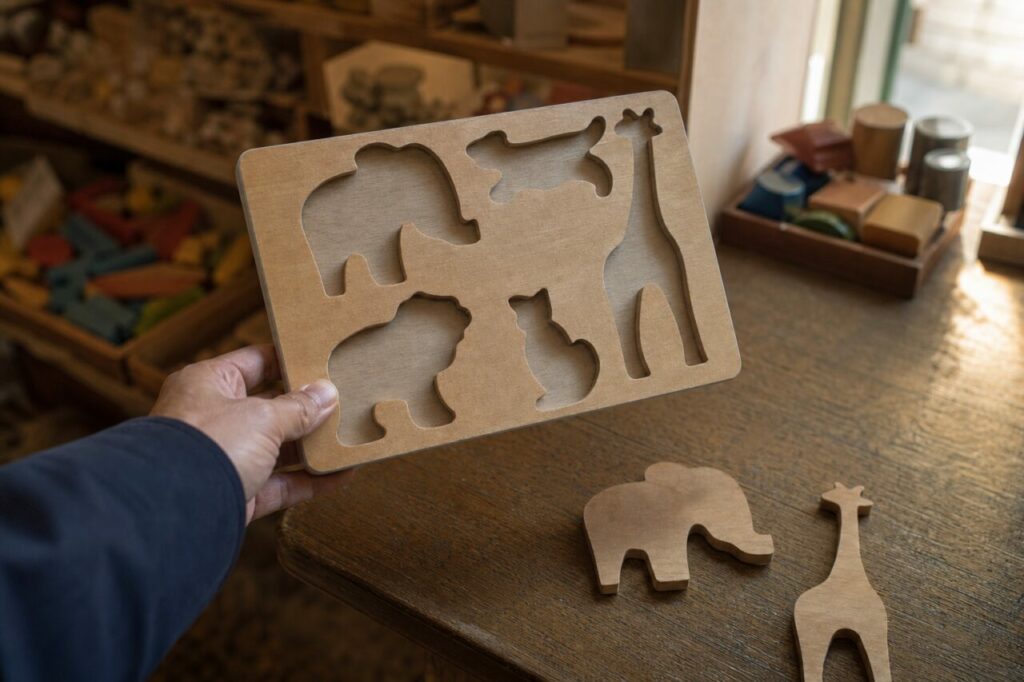 Schräg gehaltenes Tierpuzzlebrett