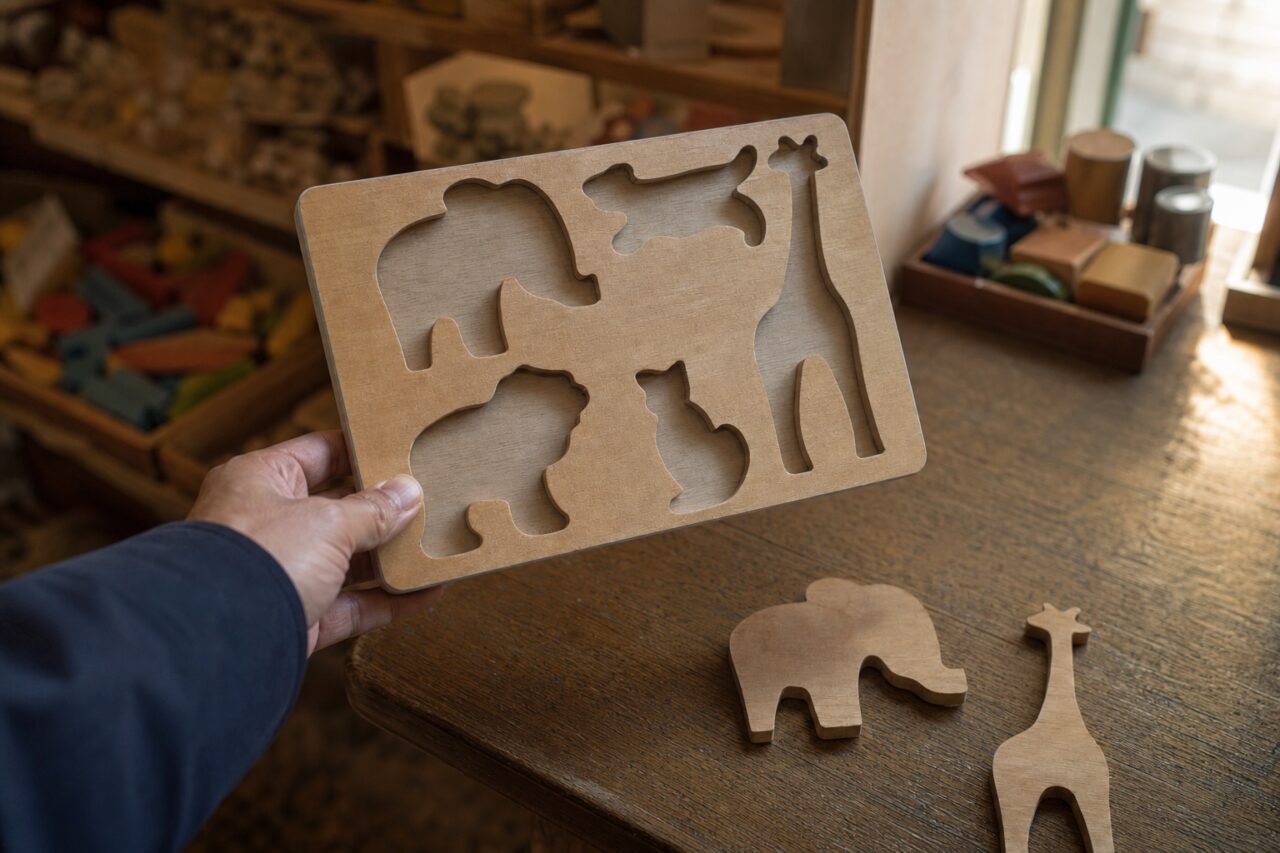 Schräg gehaltenes Tierpuzzlebrett