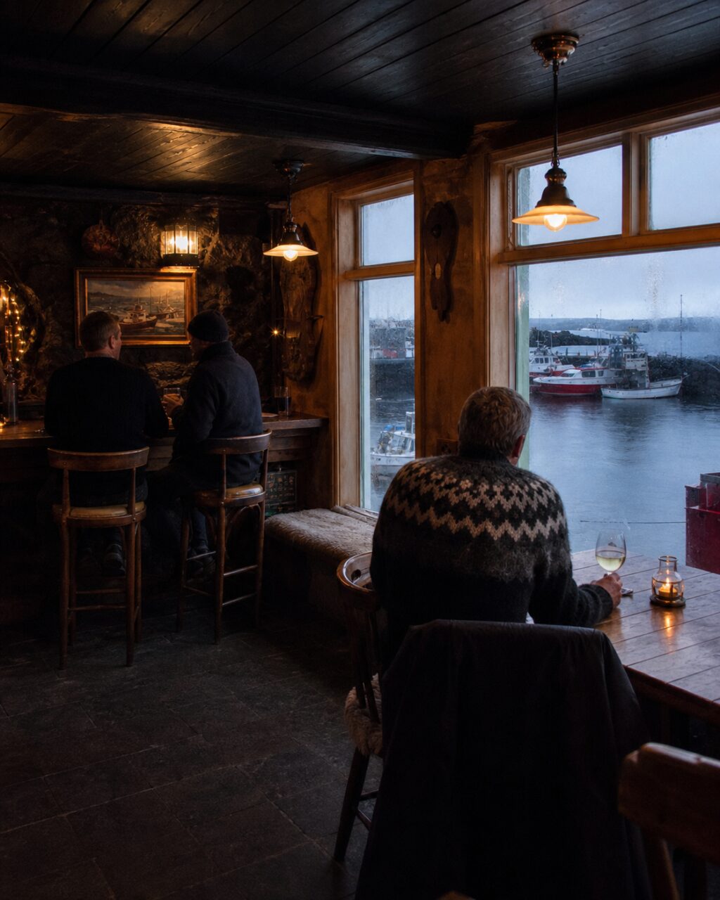 Hochformat zwischen Theke und Hafenfenster