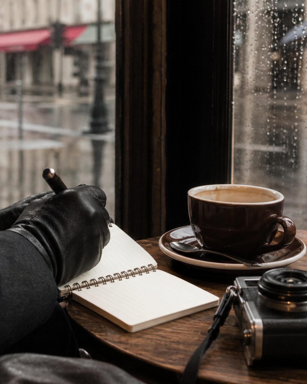 Portrait frame of the notebook and brown cup