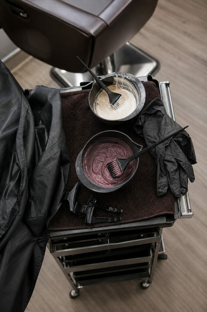 Kar op wielen met twee kommen haarbereidingen