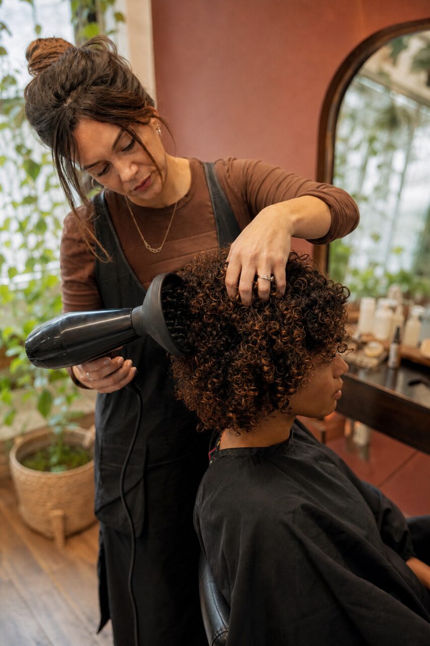 A diffuser placed beneath the curl mass