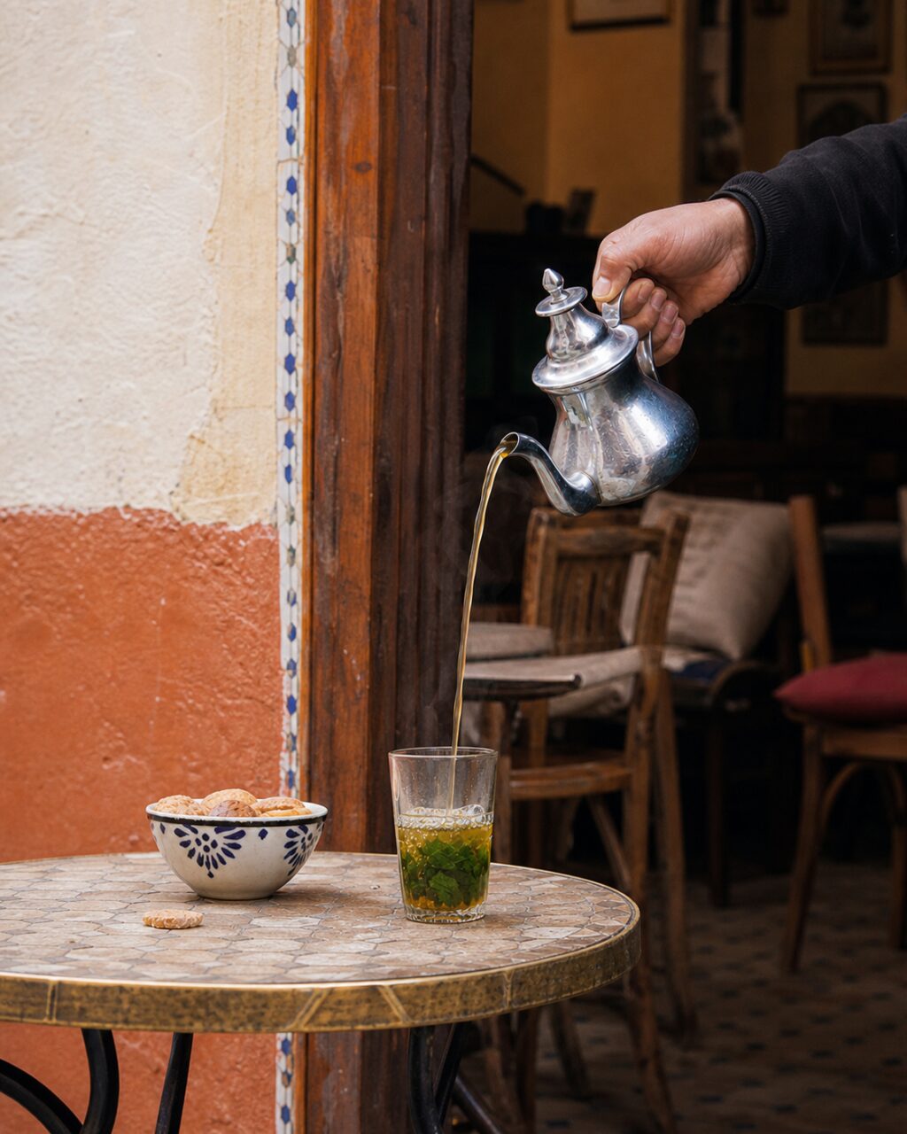 Portrait du long versement au-dessus d’un verre transparent
