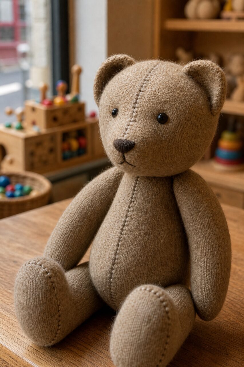 Portrait rapproché d’un ours en peluche cousu