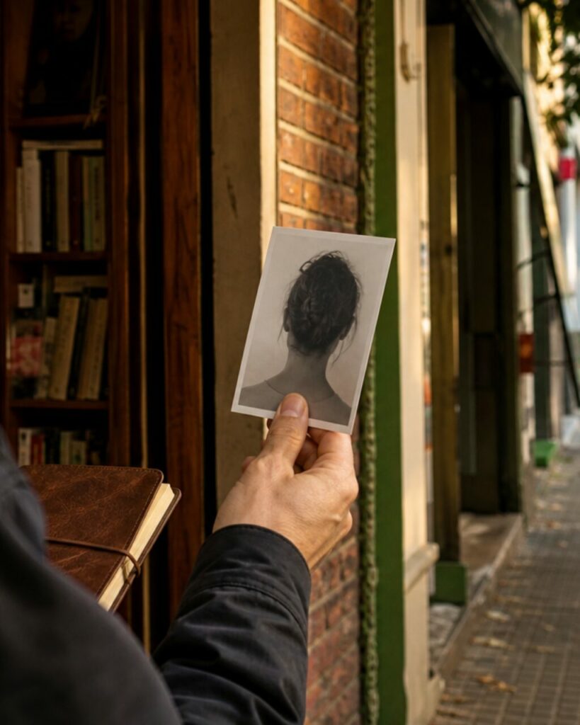 Ritratto verticale di una mano con un’immagine stampata