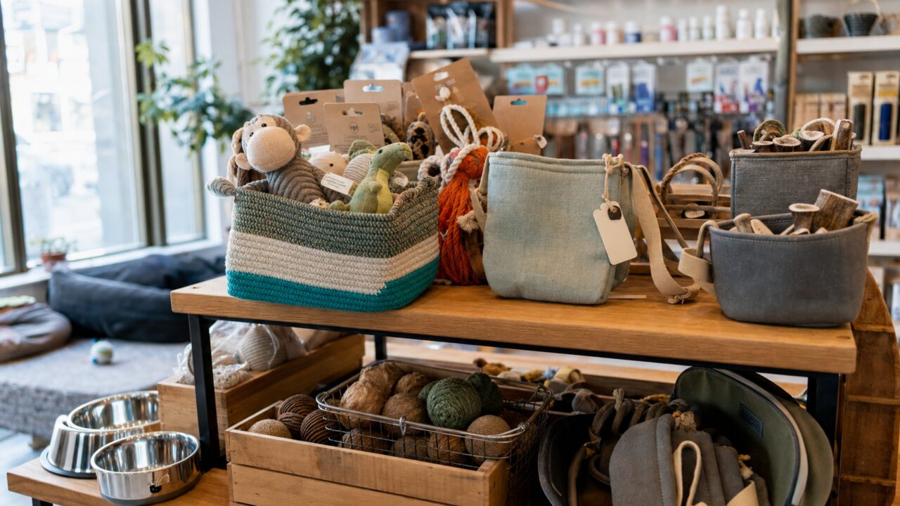 Présentoir d’accessoires pour animaux en fibres naturelles