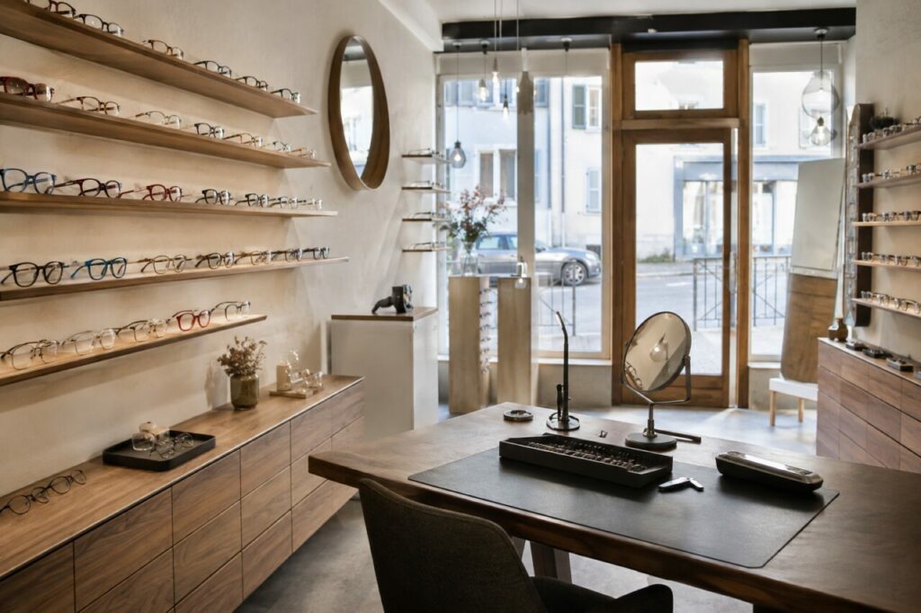 Rayons de lunettes — Montures autour de la table de consultation