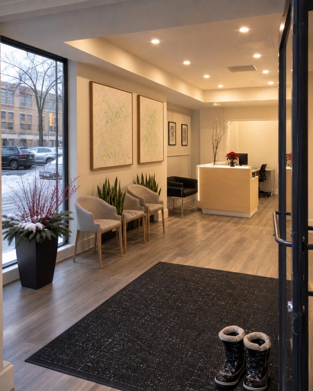 Empfang eines Immobilienbüros in Toronto vom Eingang aus