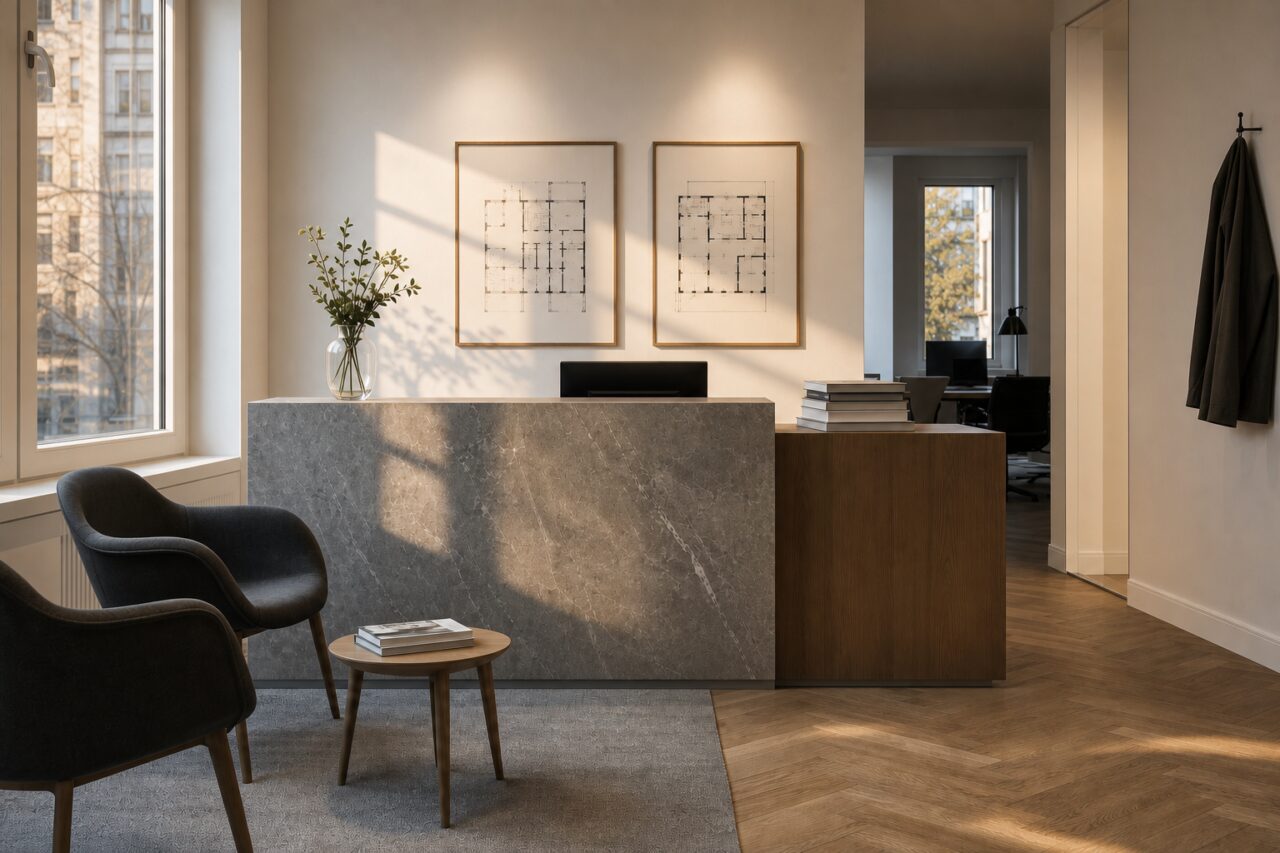 Avondlicht op een vastgoedreceptie in Zürich