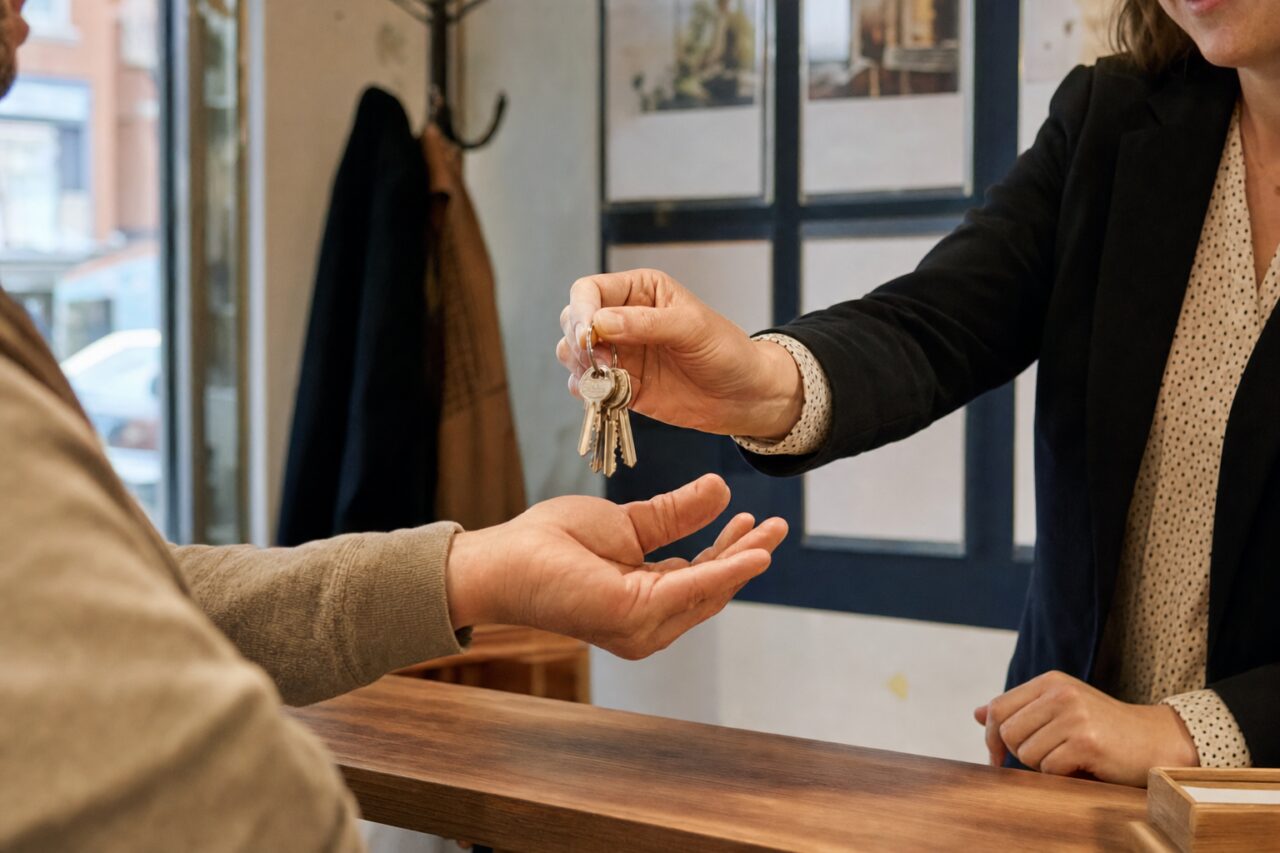 Sleuteloverdracht bij een makelaarskantoor