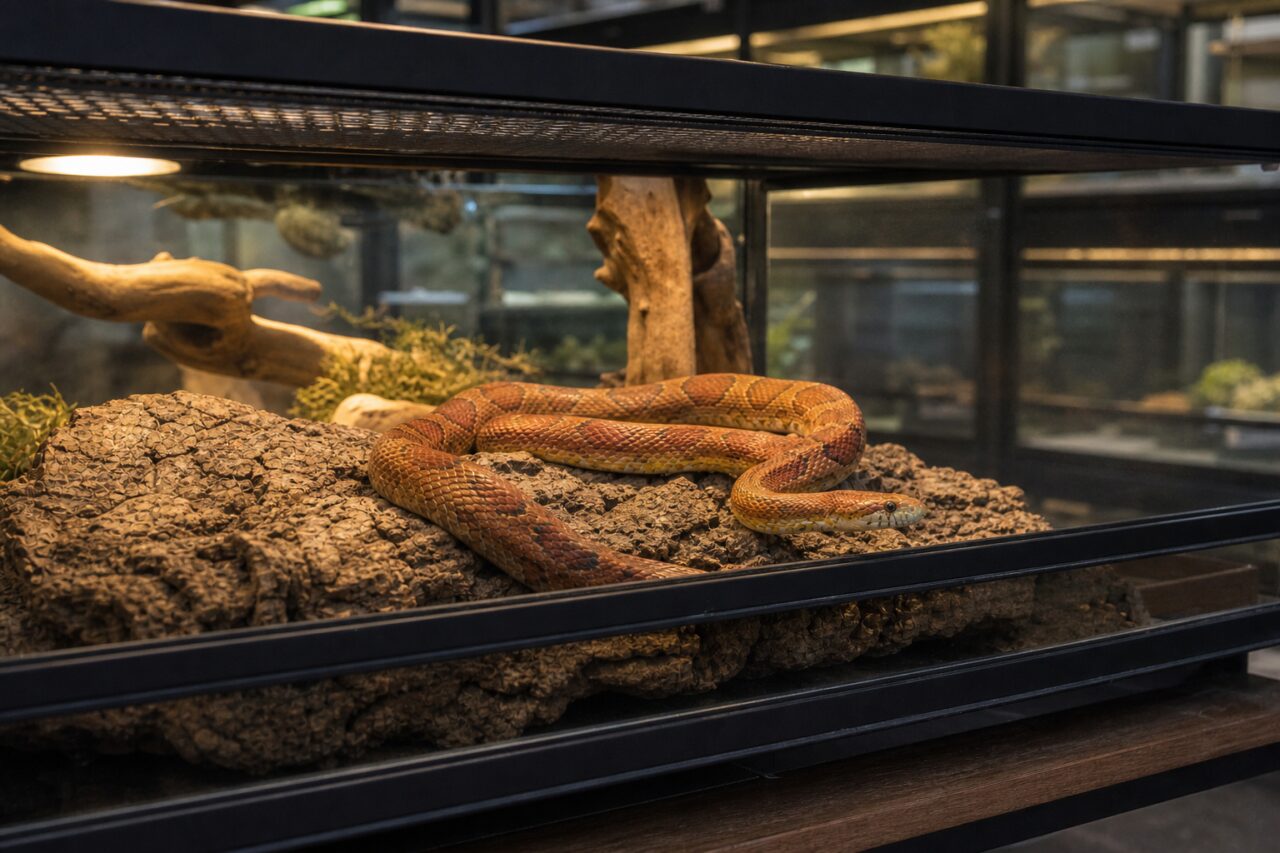 Orange Schlange in einer großen Terrarienschleife