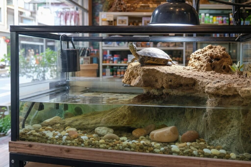 Ruhende Wasserschildkröte in einem Felsenbecken