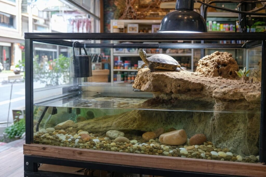 Wasserschildkröte auf einer Felsplattform
