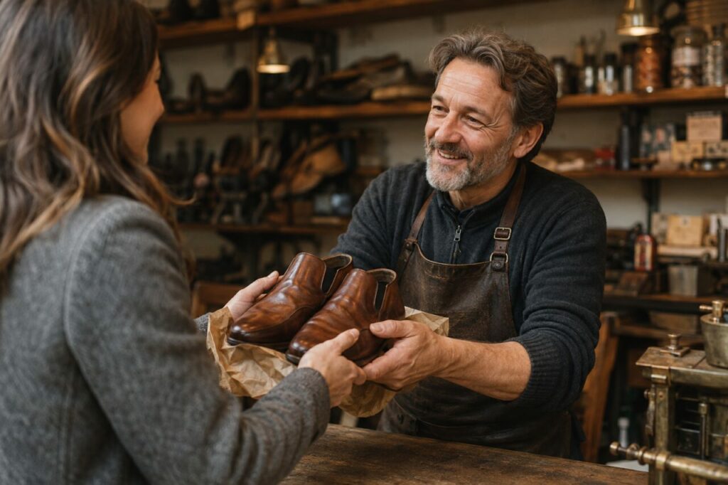 Un client reçoit un conseil pour ses chaussures