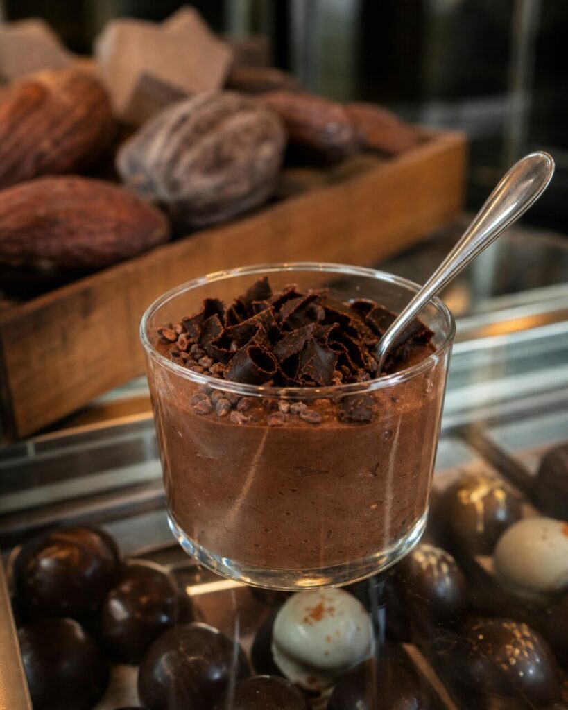 Verrina de mousse de chocolate con cuchara