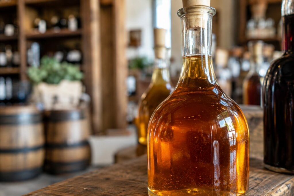 Vinaigrerie indépendante — a close view of amber vinegar texture